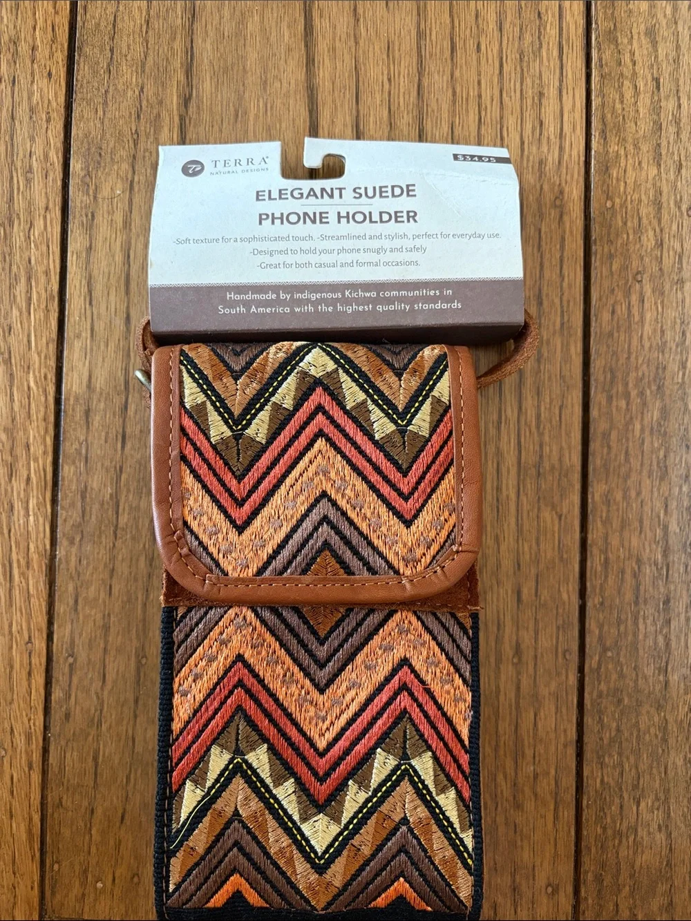 Terra Elegant Suede Phone Holder - Brown Chevron